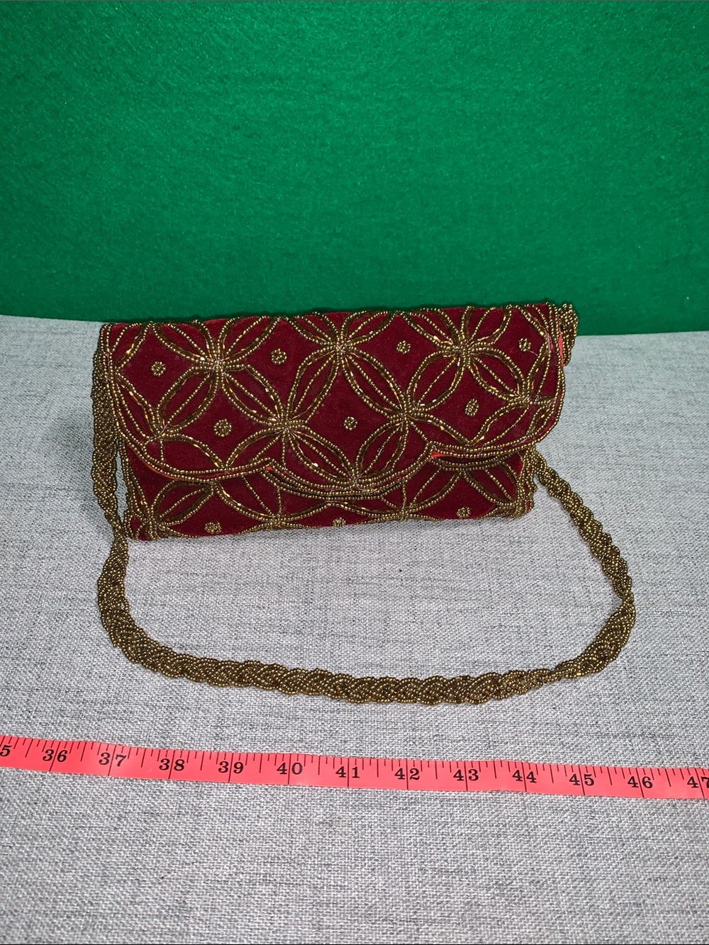 Embellished Burgundy Evening Clutch with Beaded Strap